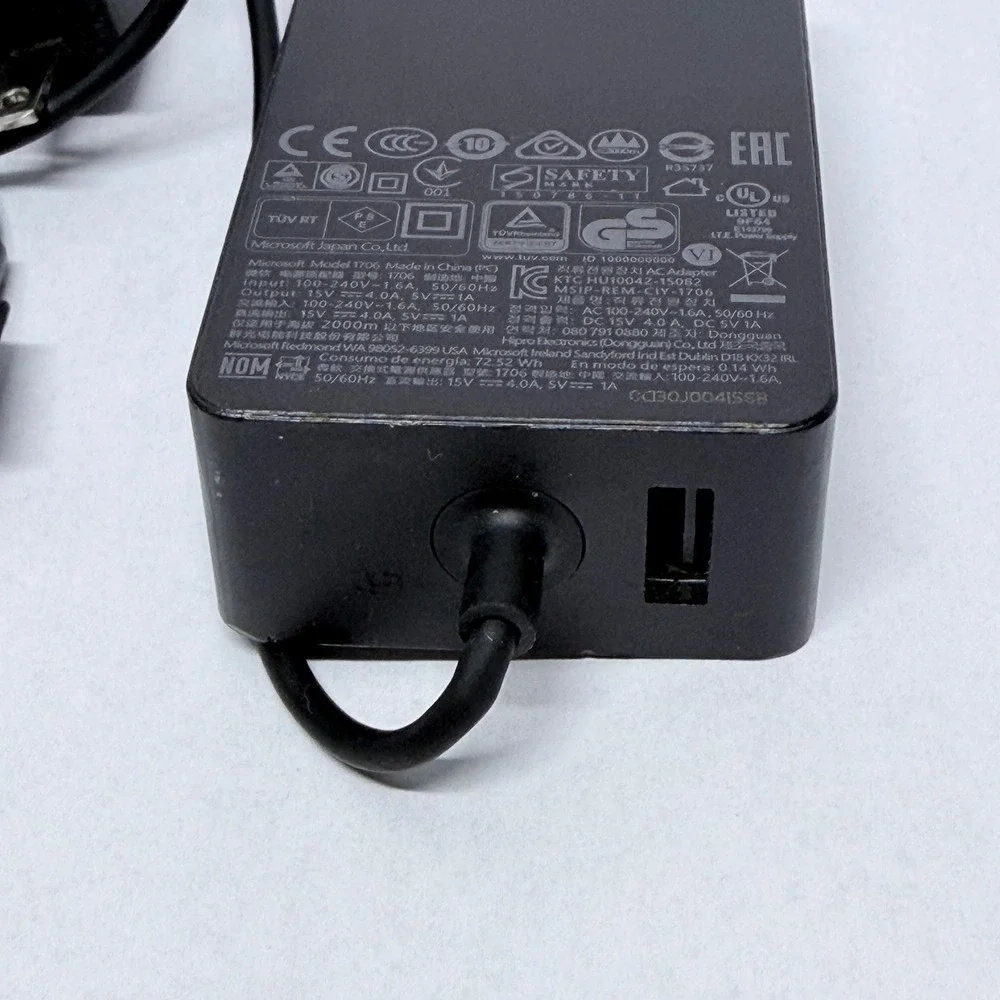 Microsoft Model 1706 65W Surface Power Supply AC Adapter with USB Port Black